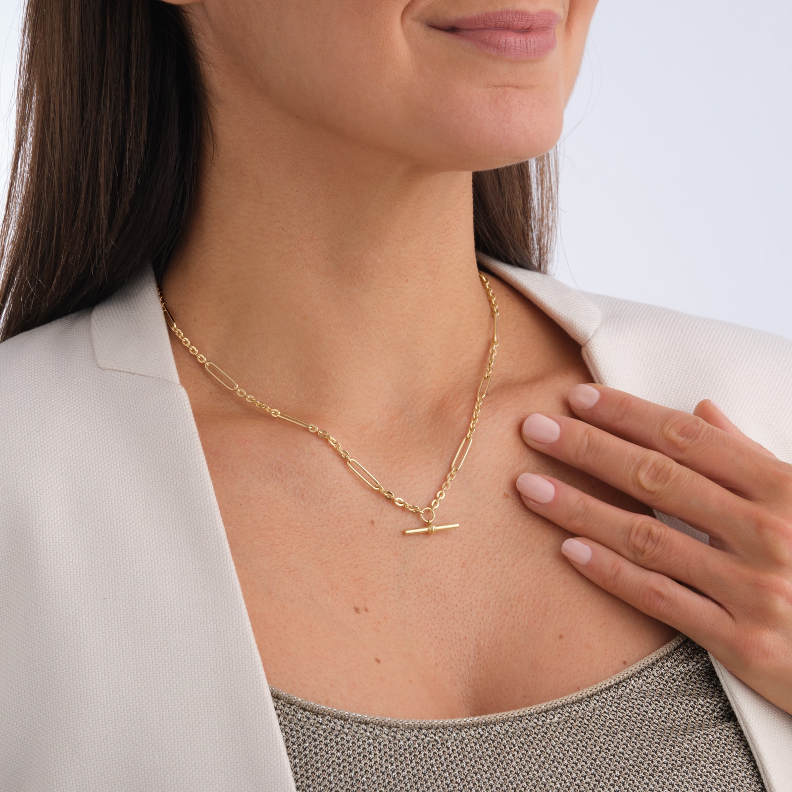 Goldsmiths 9ct Yellow Gold Figaro T-Bar Chain Necklace