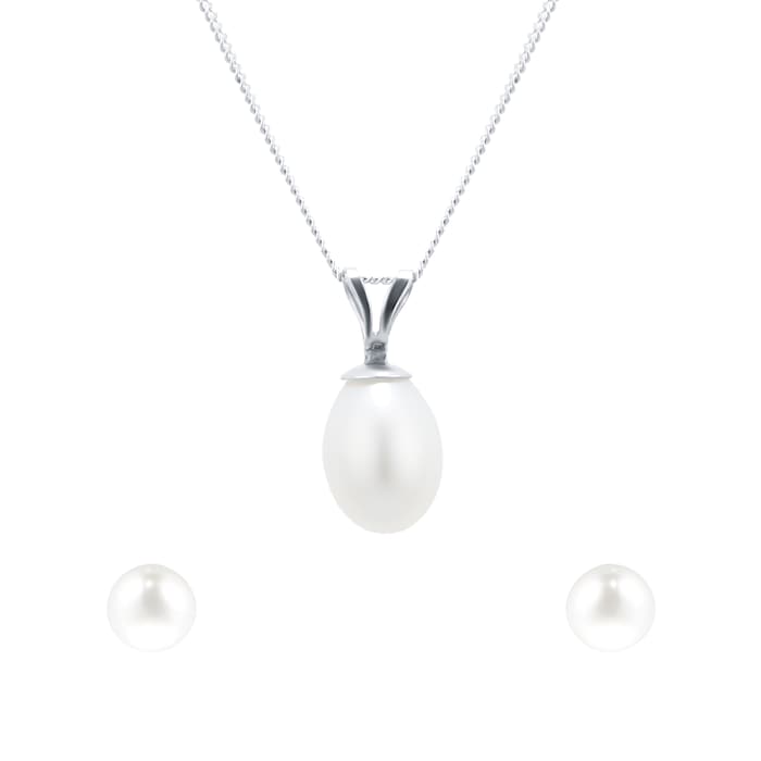 Goldsmiths 9ct Gold Freshwater Pearl Pendant and Earring Set