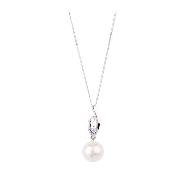 Goldsmiths 9ct White Gold 0.02ct Diamond 7.5-8mm Fresh Water Pearl Pendant