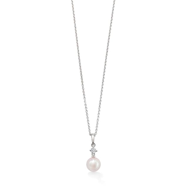 Mappin & Webb 18ct White Gold 7mm Akoya Pearl 0.10ct Diamond Pendant