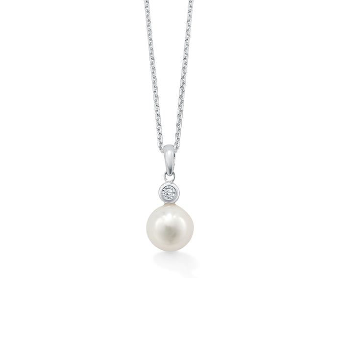 Mappin & Webb 18ct White Gold 8mm Akoya Pearl 0.05ct Diamond Pendant