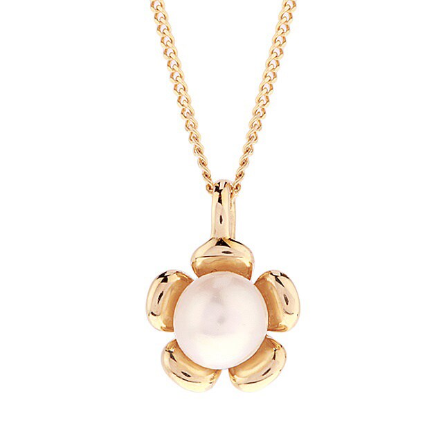 Goldsmiths 9ct Yellow Gold Pearl Flower Pendant