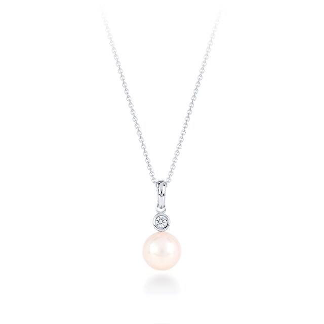 Mappin & Webb 18ct White Gold 8mm White Freshwater Pearl 0.05ct Diamond Pendant