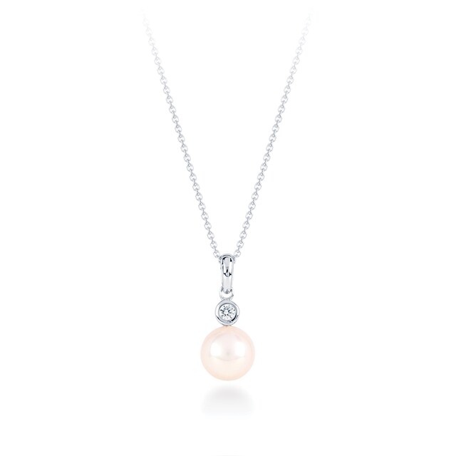 Mappin & Webb 18ct White Gold 8mm White Freshwater Pearl 0.05ct Diamond Pendant