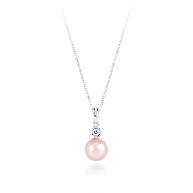 Mappin & Webb 18ct White Gold 8mm Pink Freshwater Pearl 0.05ct Diamond Pendant