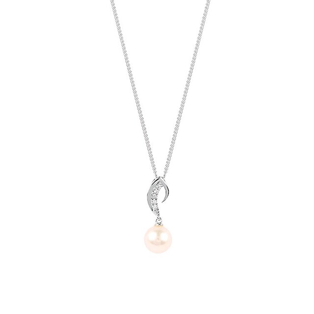 Goldsmiths 9ct White Gold Swoop 7-7.5mm Pearl 0.018ct Diamond Pendant