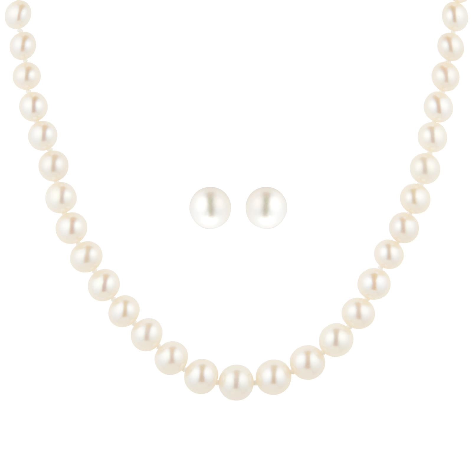 9ct Yellow Gold Graduated Pearl Strand and Stud Set