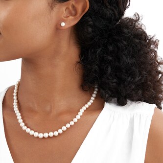 Goldsmiths 9ct Yellow Gold Graduated Pearl Strand and Stud Set