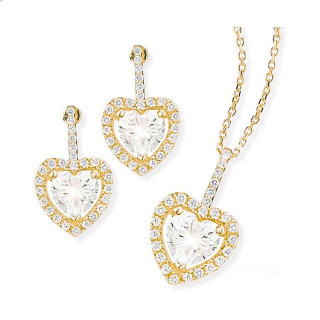 Goldsmiths Yellow Gold Plated Silver Cubic Zirconia Heart Halo Earrings And Pendant Set