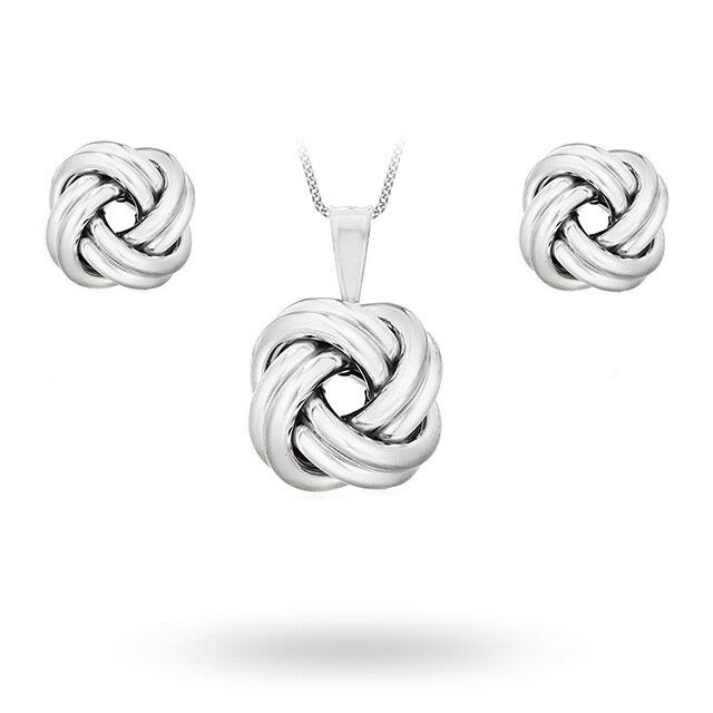 Goldsmiths Silver Knot Pendant And Stud Set