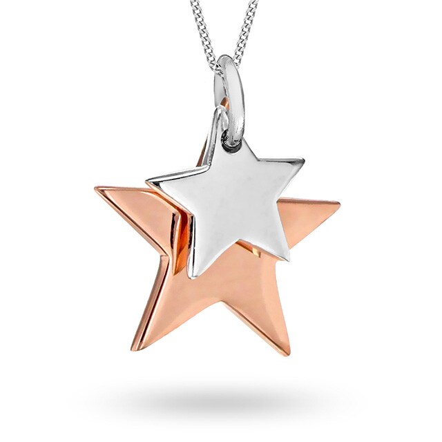 Goldsmiths Silver And Rose Gold Plated Double Star Pendant
