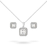 Goldsmiths Silver Cubic Zirconia Square Halo Pendant And Stud Set