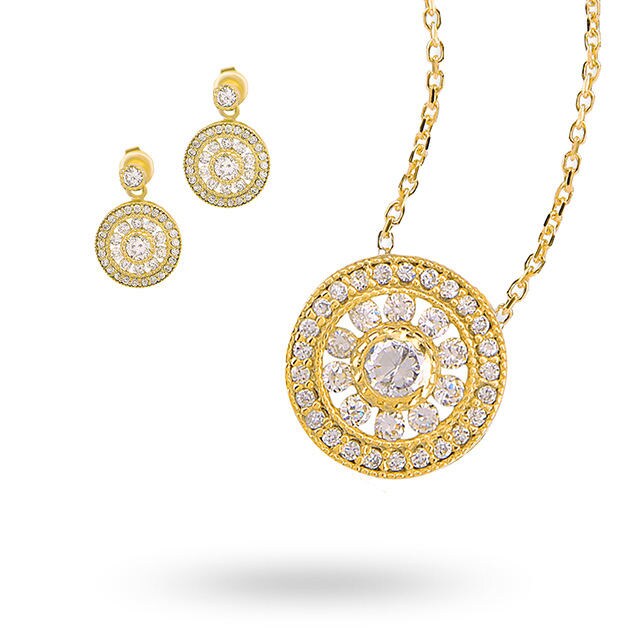 Goldsmiths Gold Plated Cubic Zirconia Antique Style Necklace and Earring Set