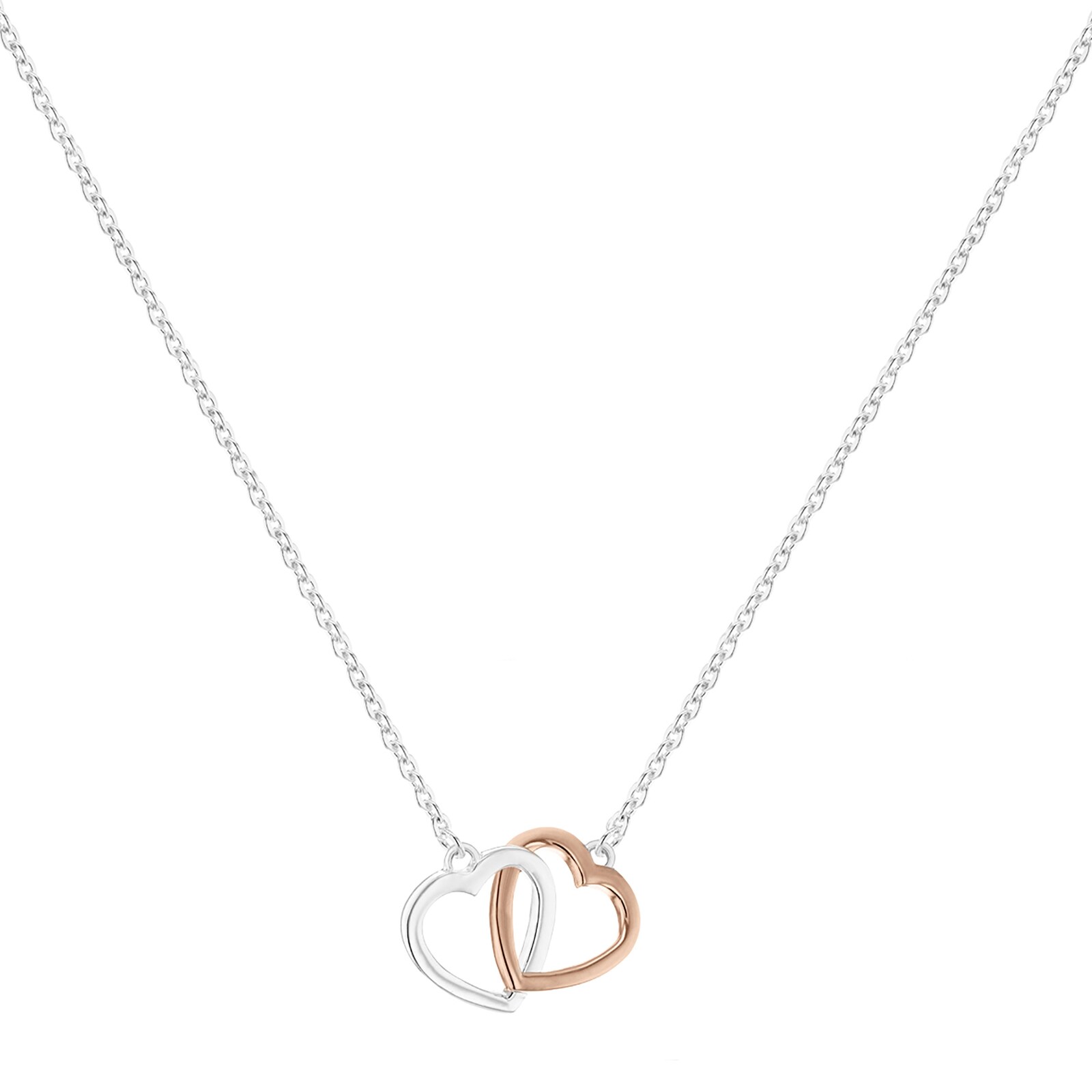 Goldsmiths White and Rose Gold Plated Double Heart Necklace