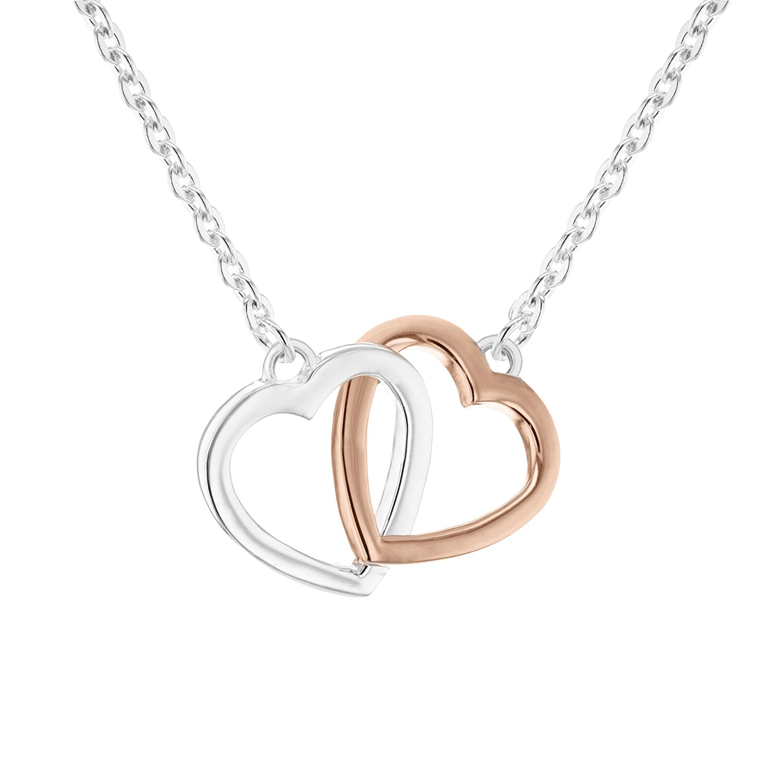 Goldsmiths White and Rose Gold Plated Double Heart Necklace