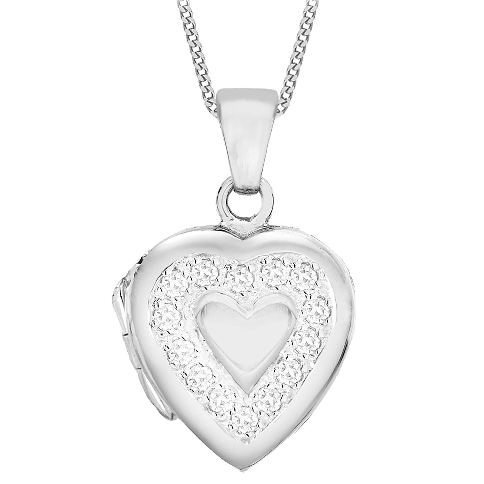 Goldsmiths Sterling Silver Cubic Zirconia Edge Heart Locket
