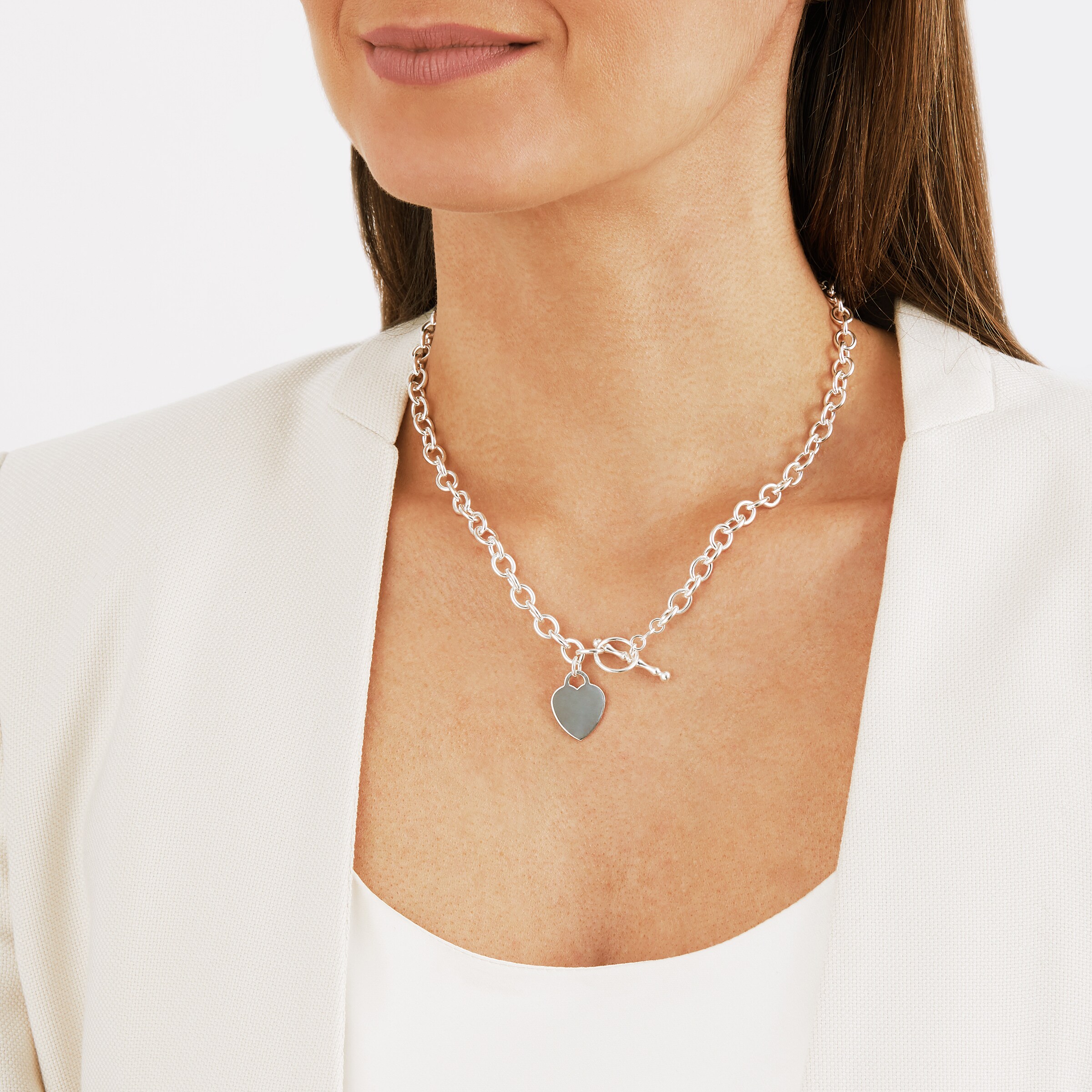 Sterling Silver Crystal Heart Charm T-Bar Belcher Necklace – Harper Kendall