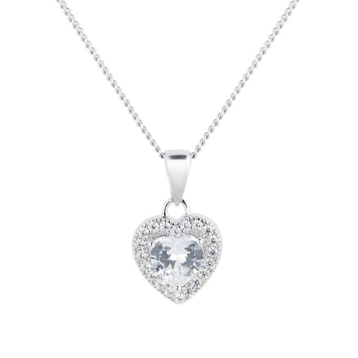 Goldsmiths Silver Cubic Zirconia Heart Halo Pendant