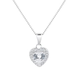14700188 - Silver Cubic Zirconia Heart Halo Pendant