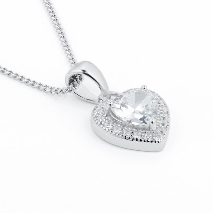 Goldsmiths Silver Cubic Zirconia Heart Halo Pendant