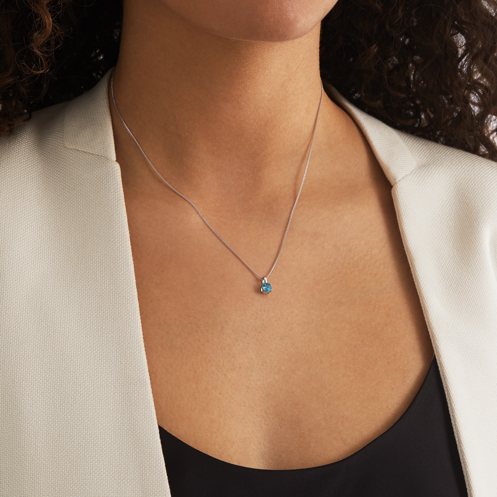 Goldsmiths Silver March Aqua Cubic Zirconia Pendant