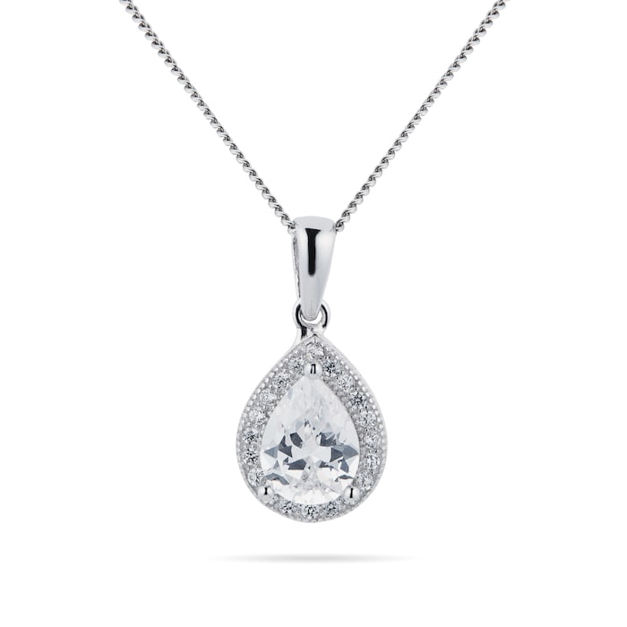 Goldsmiths Silver Cubic Zirconia Pear Halo Pendant