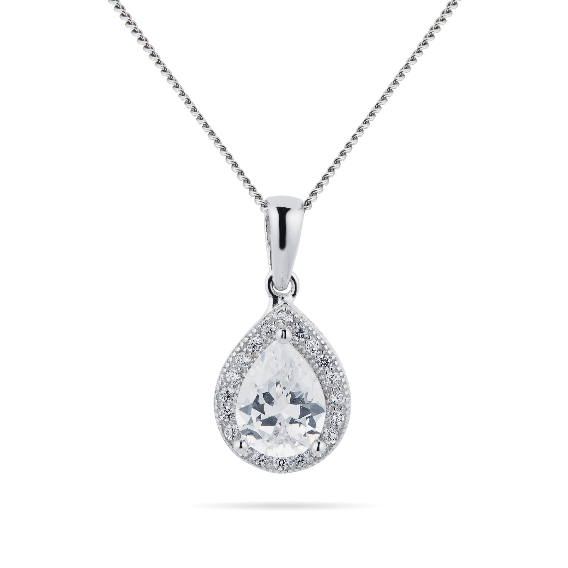 Goldsmiths Silver Cubic Zirconia Pear Halo Pendant Goldsmiths Silver Cubic Zirconia Pear Halo Pendant