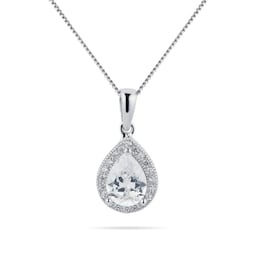 14700240 - Silver Cubic Zirconia Pear Halo Pendant