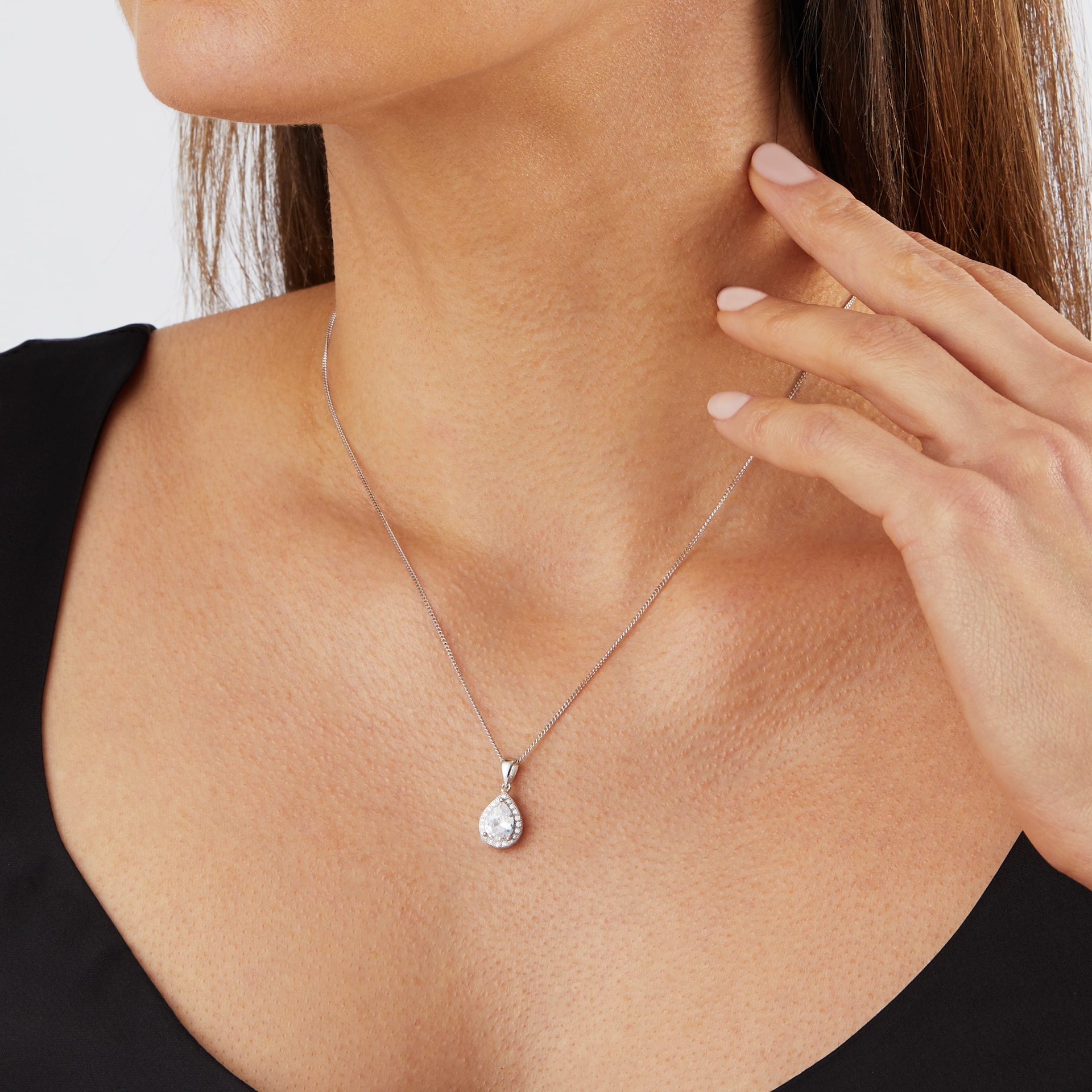 Goldsmiths Silver Cubic Zirconia Pear Halo Pendant Goldsmiths Silver Cubic Zirconia Pear Halo Pendant