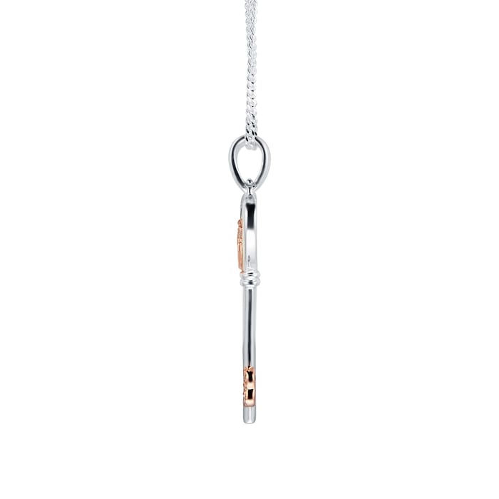 Goldsmiths Silver Rose Gold Plated Cubic Zirconia Heart Layered Key Pendant