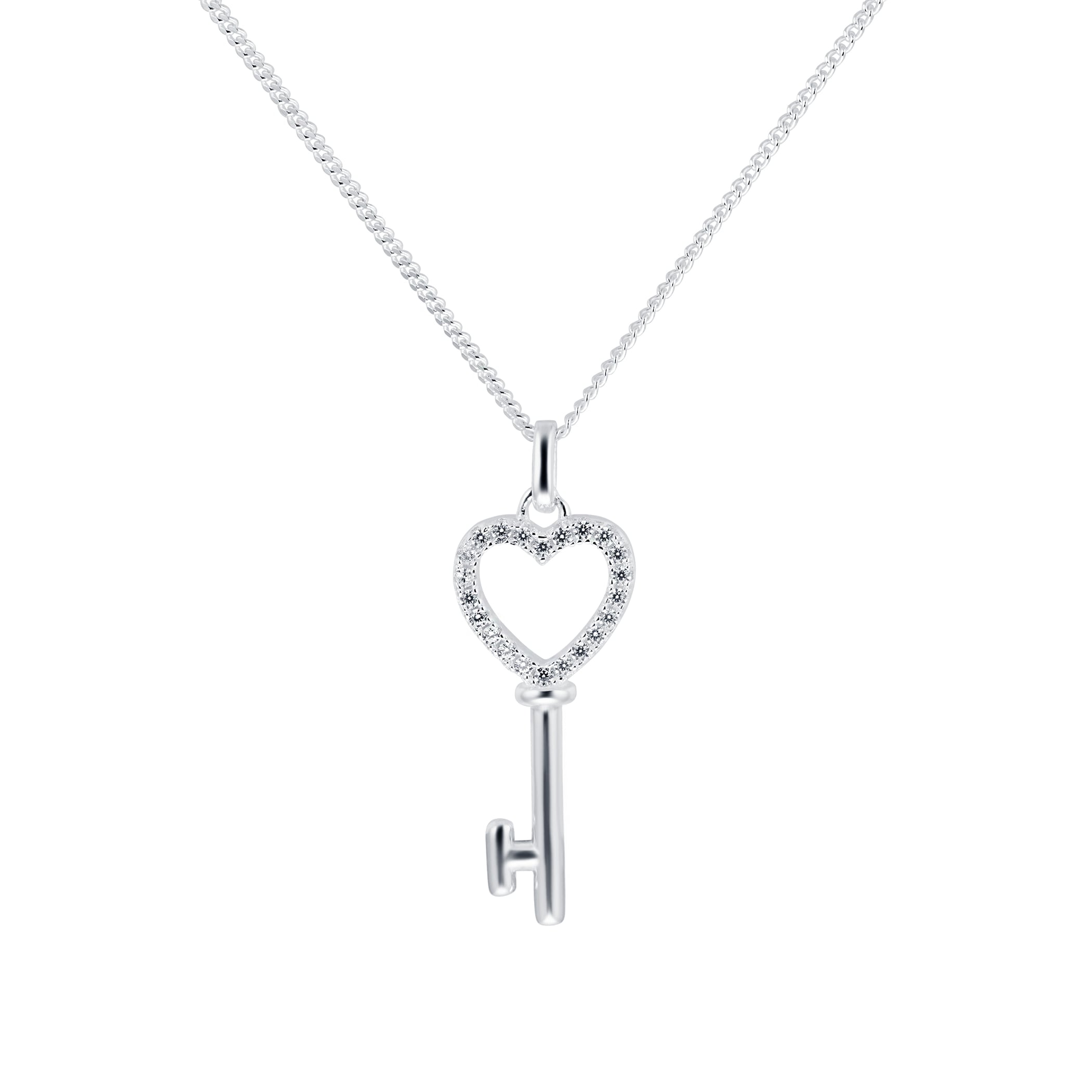 Goldsmiths Silver Cubic Zirconia Heart Key Pendant