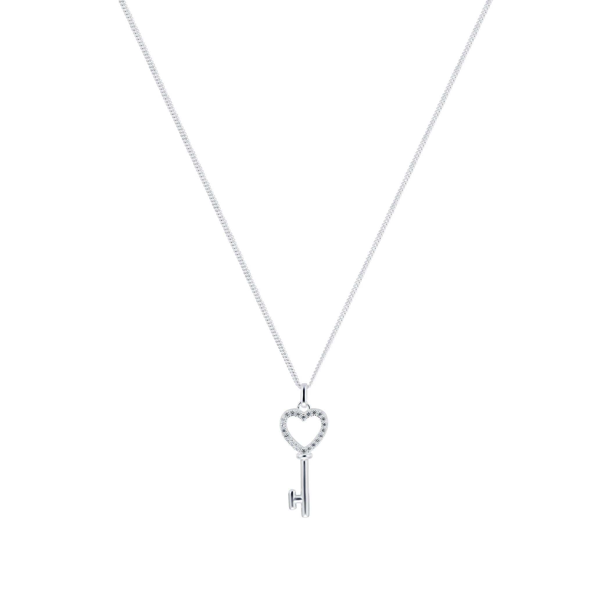 Goldsmiths Silver Cubic Zirconia Heart Key Pendant