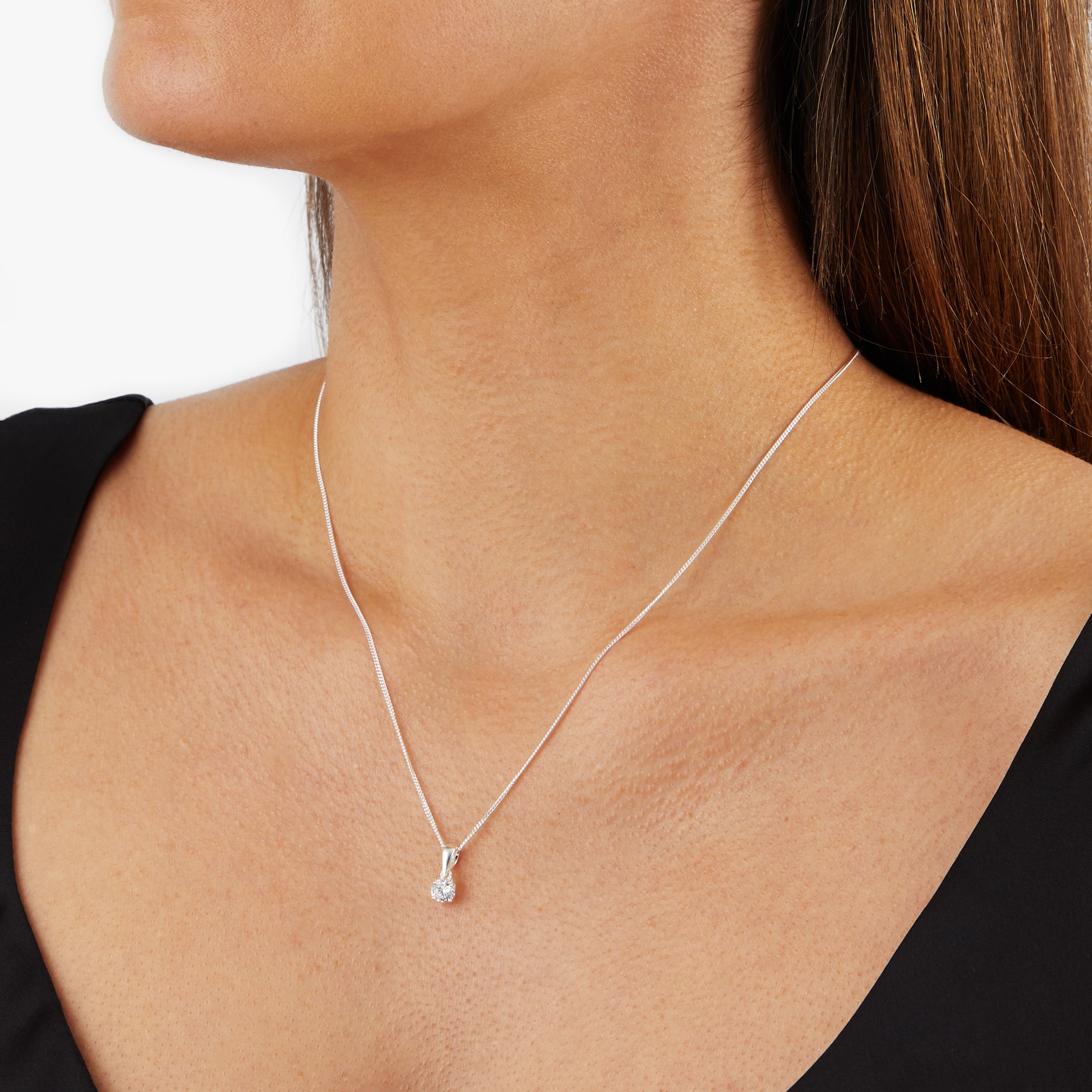 Goldsmiths Sterling Silver 5mm Cubic Zirconia Pendant