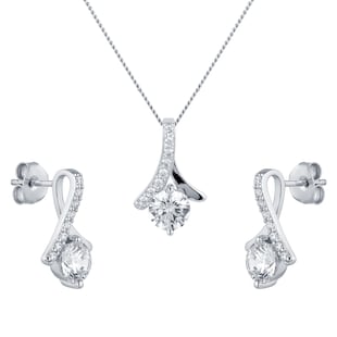 Goldsmiths Silver Ribbon Cubic Zirconia Pendant & Earrings Set