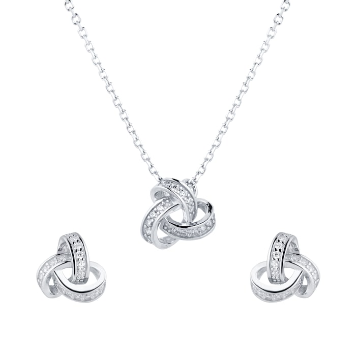 Goldsmiths Silver Cubic Zirconia Triple Loop Knot Pendant & Earrings Set