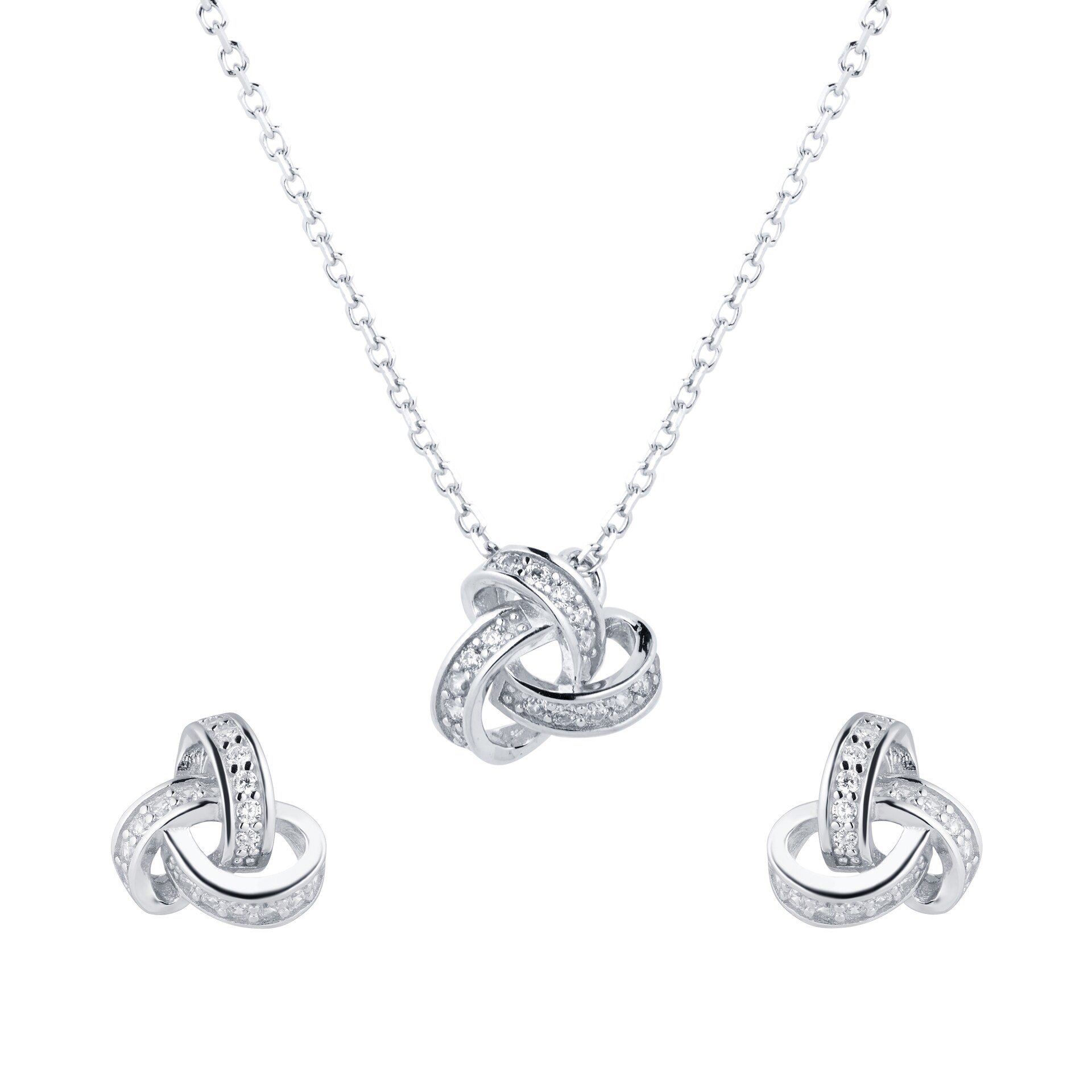 Best Luxury 
Silver Cubic Zirconia Triple Loop Knot Pendant 
Earrings Set
