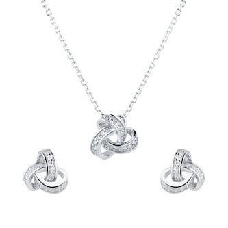 Goldsmiths Silver Cubic Zirconia Triple Loop Knot Pendant & Earrings Set
