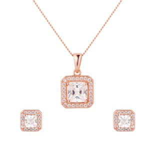 Goldsmiths Rose Gold Plated Silver Cushion Cubic Zirconia Necklace & Earrings Set