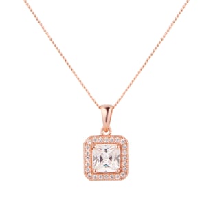 Goldsmiths Rose Gold Plated Silver Cushion Cubic Zirconia Necklace & Earrings Set