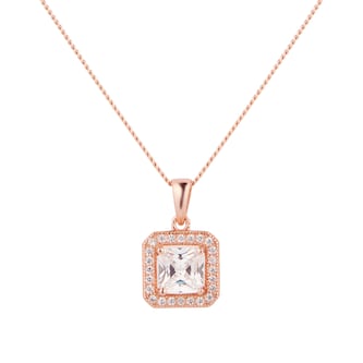 Goldsmiths Rose Gold Plated Silver Cushion Cubic Zirconia Necklace & Earrings Set