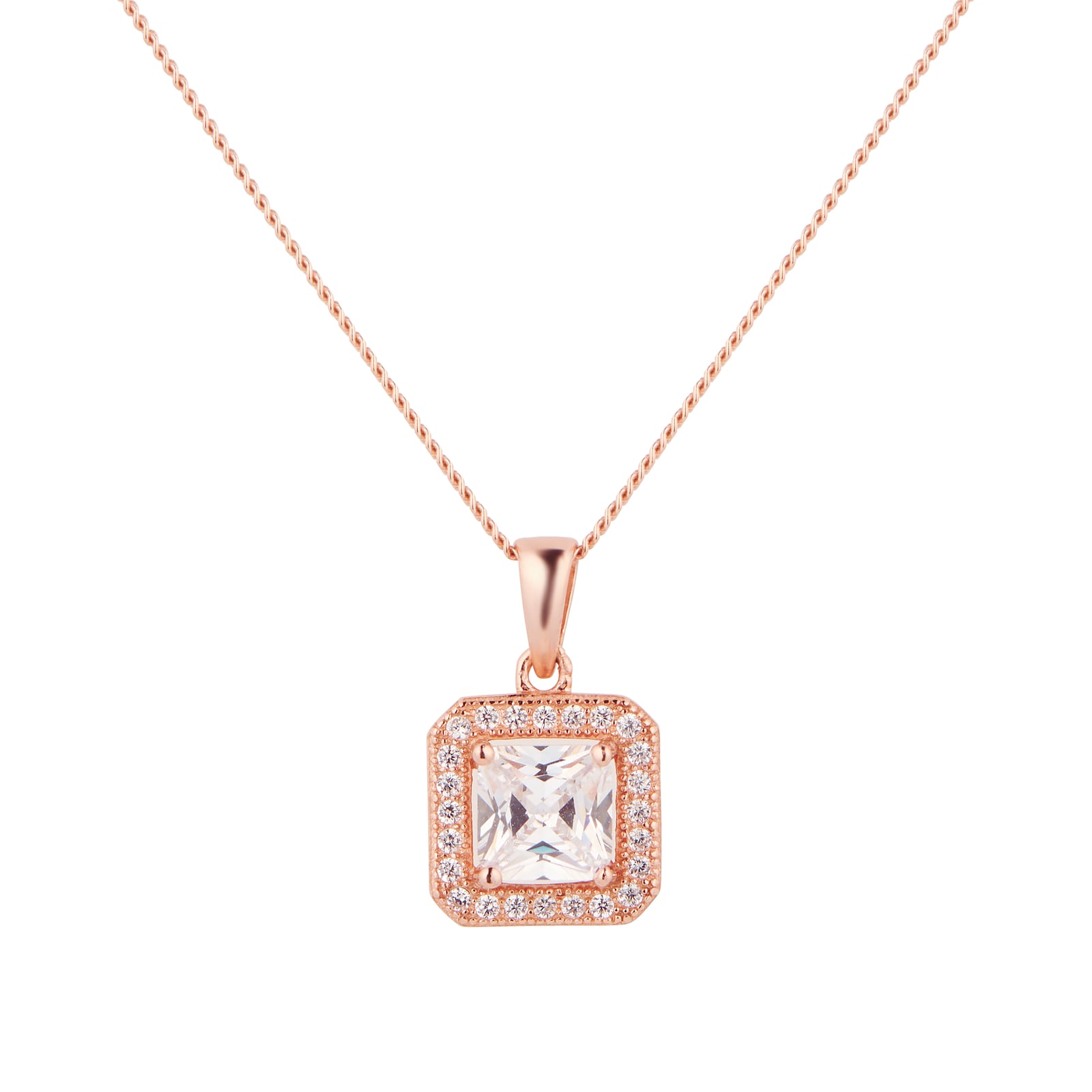 Goldsmiths Rose Gold Plated Silver Cushion Cubic Zirconia Necklace ...