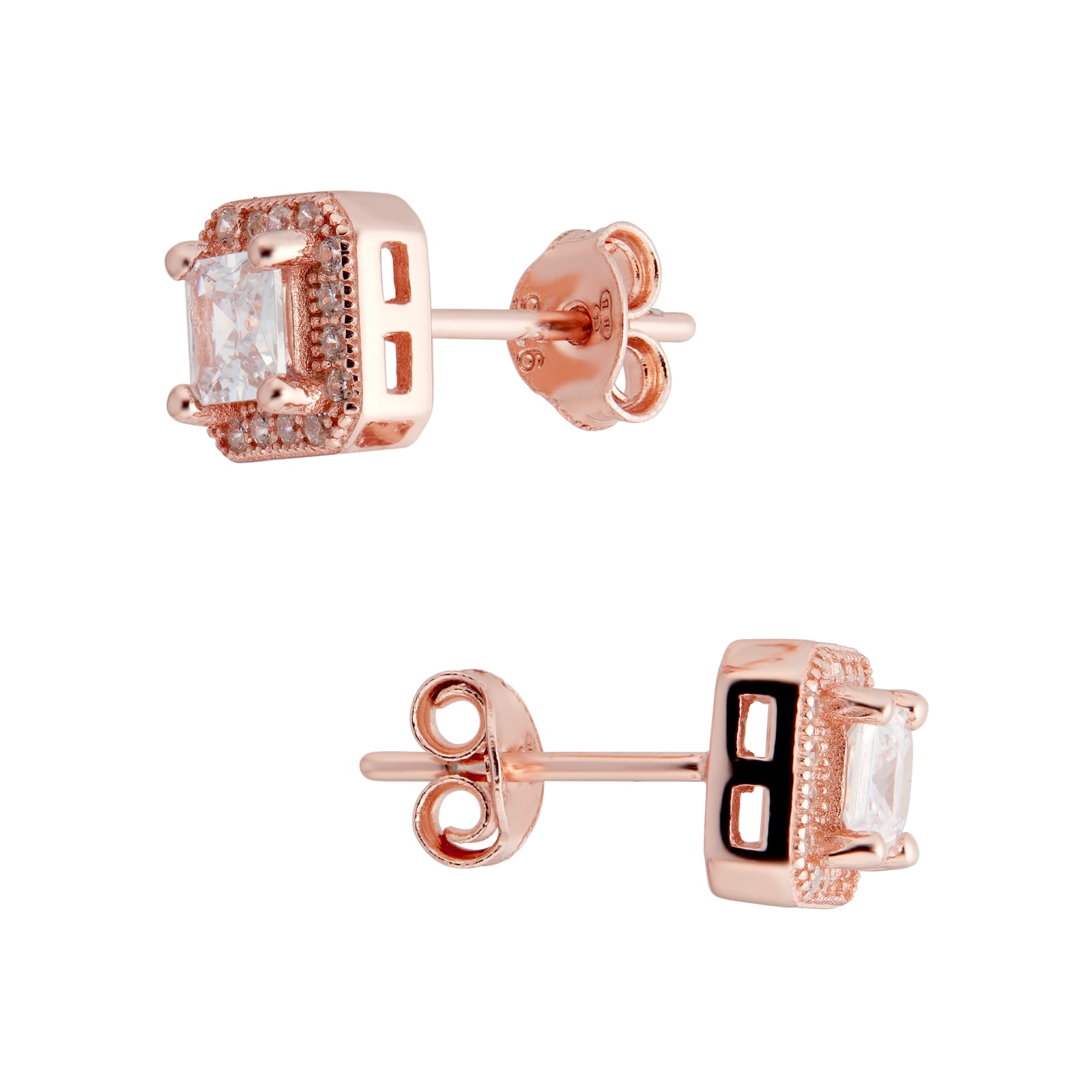 Goldsmiths Rose Gold Plated Silver Cushion Cubic Zirconia Necklace & Earrings Set