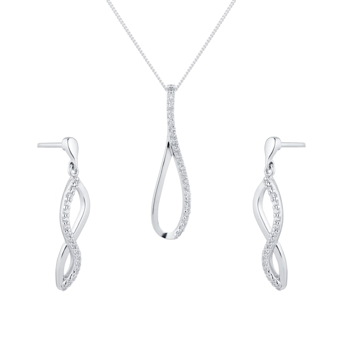 Goldsmiths Silver Cubic Zirconia Drop Loop Pendant & Earrings Set 8.49. ...