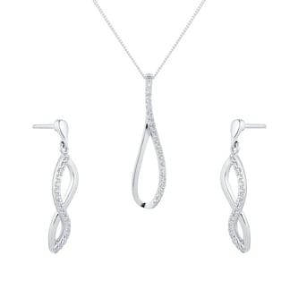 Goldsmiths Silver Cubic Zirconia Drop Loop Pendant & Earrings Set