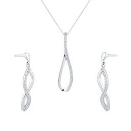 14700267 - Silver Cubic Zirconia Drop Loop Pendant & Earrings Set