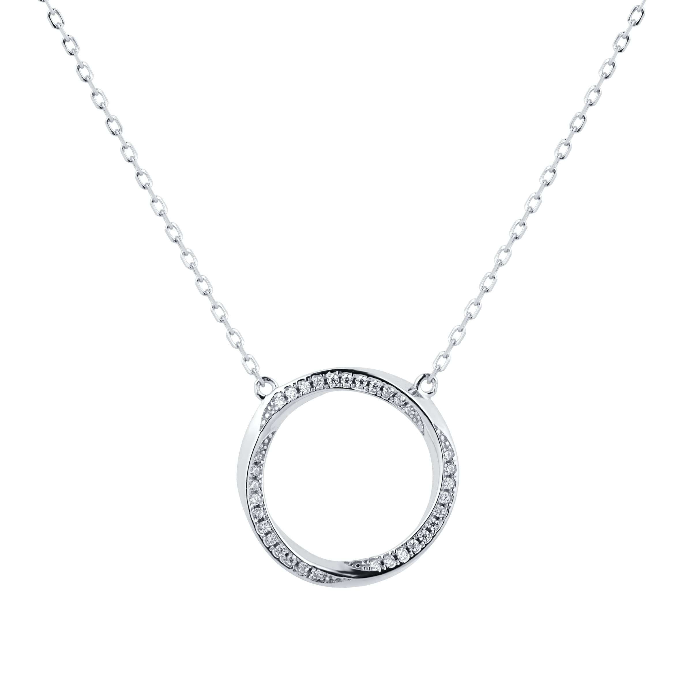 Silver Twisted Pave Cubic Zirconia Circle Pendant