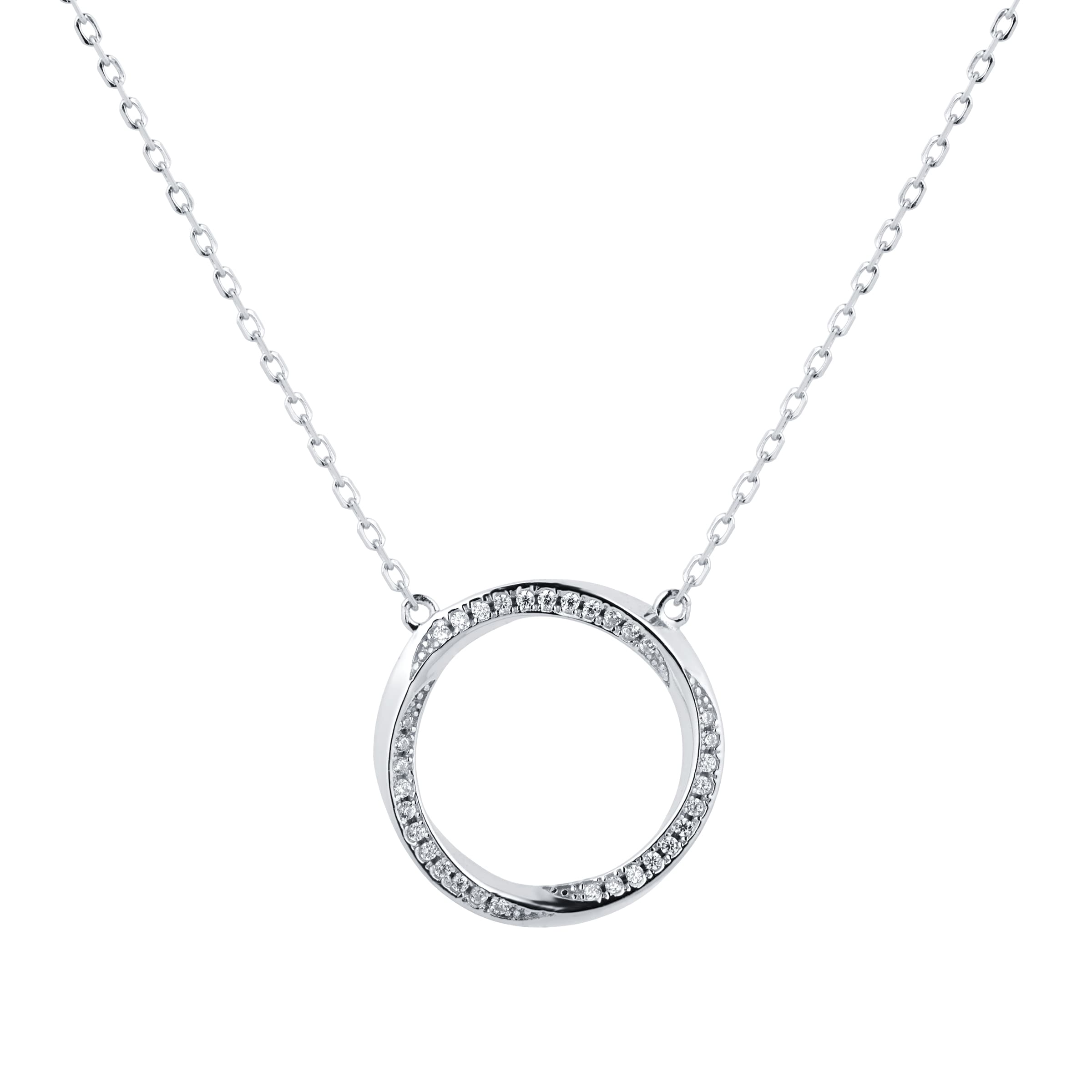 Goldsmiths Silver Twisted Pave Cubic Zirconia Circle Pendant 8.18