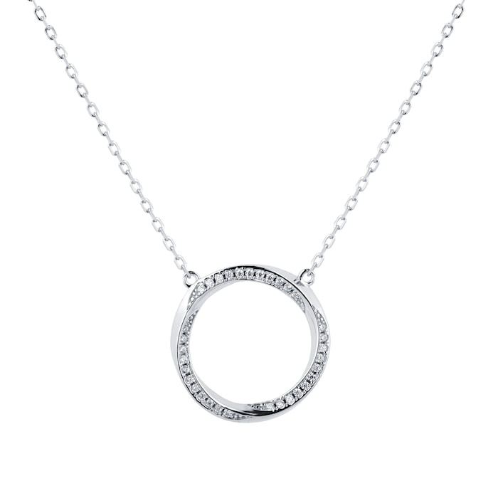 Goldsmiths Silver Twisted Pave Cubic Zirconia Circle Pendant