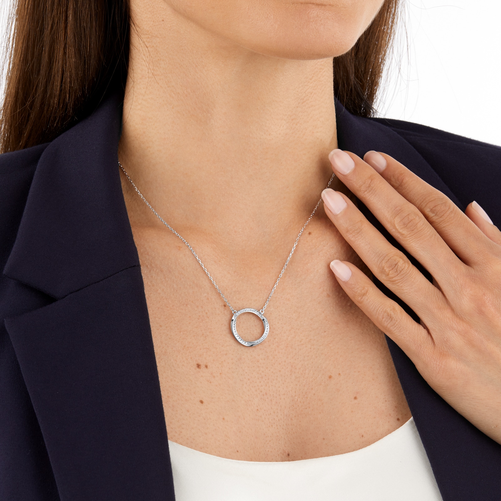 Goldsmiths Silver Twisted Pave Cubic Zirconia Circle Pendant