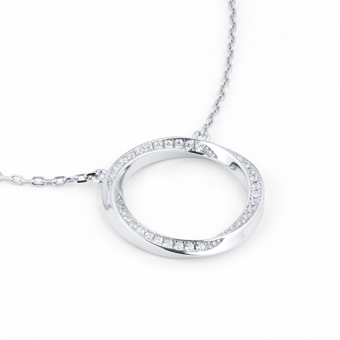 Goldsmiths Silver Twisted Pave Cubic Zirconia Circle Pendant